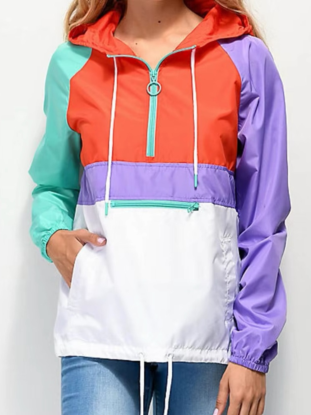 A.LAB Colorblock Pullover Windbreaker Jacket Retro Y2K Hooded Anorak